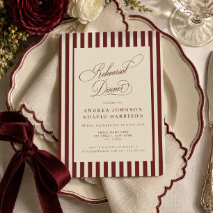 Convites Jantar de Ensaios Vintage Ivory & Burgundy Listras
