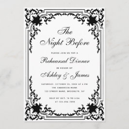 Convites Jantar de Ensaios Vintage Preto e Branco Noite Ant