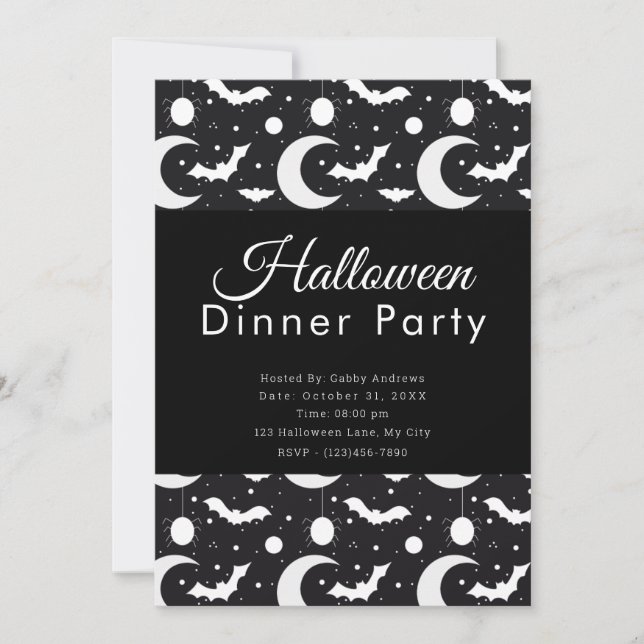 Convites Jantar de Festa de Halloween com Luas Crescentes,  (Frente)