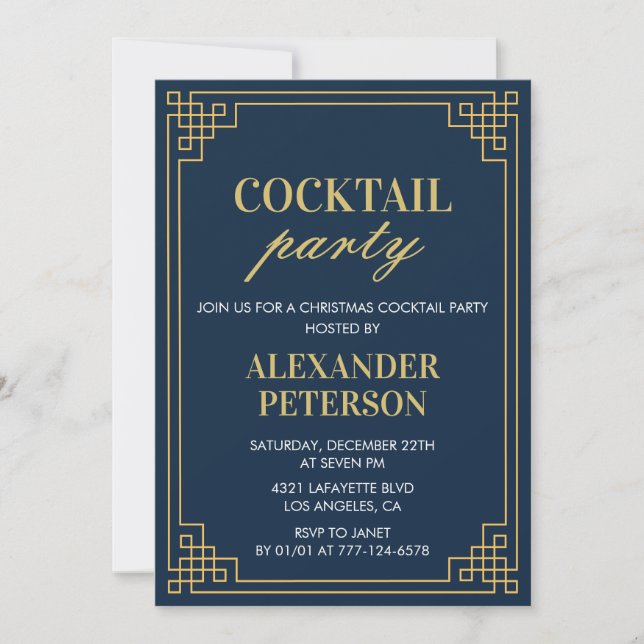 Convites Jantar de Festa de Natal com Coquetel Navy Gold (Frente)