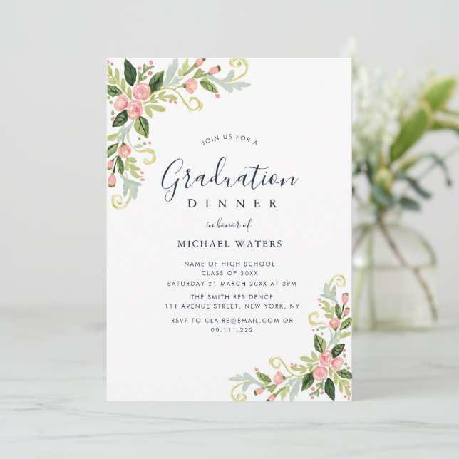 Convites Jantar de formatura com elegante escrita floral (Em pé/Frente)