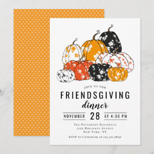 Convites Jantar de Friendsgiving Abóboras Florais Modernas