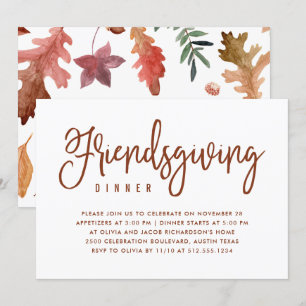 Convites Jantar de Friendsgiving Branco com Folhas de Out