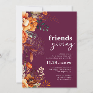 Convites Jantar de Friendsgiving classe bordô floral