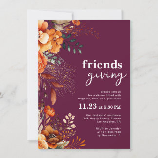 Convites Jantar de Friendsgiving classe bordô floral