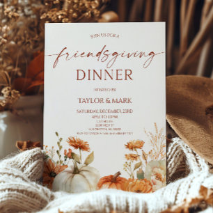 Convites Jantar de Friendsgiving com Abóbora Floral Rústica