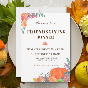 Convites Jantar de Friendsgiving com Folhas de Outono e Abó