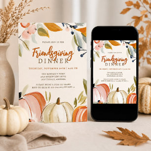 Convites Jantar de Friendsgiving em Aquarela Abóboras Downl
