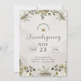 Convites Jantar de Friendsgiving Floral Branco e Bege