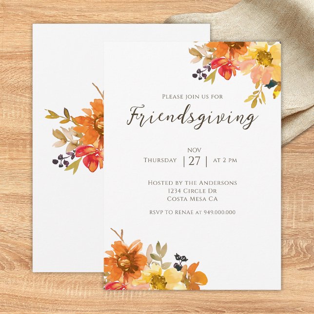 Convites Jantar de Friendsgiving Floral Rústico  (Criador carregado)