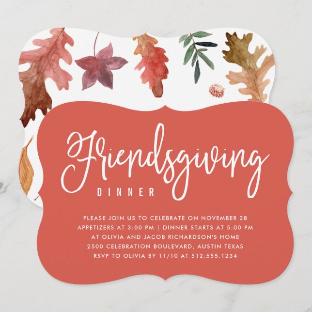 Convites Jantar de Friendsgiving | Folhas de Outono em Terr (Frente/Verso)