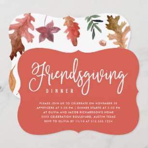 Convites Jantar de Friendsgiving Folhas de Outono em Terr