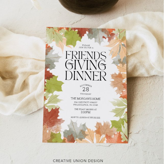 Convites Jantar de Friendsgiving Folhas de Outono Jantar Rú (Criador carregado)