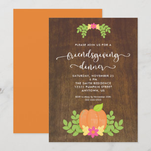 Convites Jantar de Friendsgiving Rústico Abóbora e Verdor