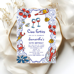 Convites Jantar de frutos do mar e vinho italiano Ciao 40s
