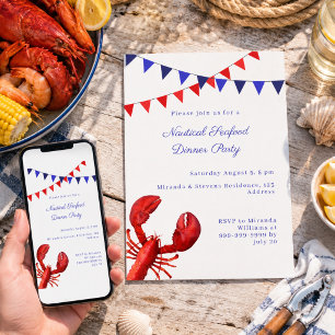Convites Jantar de frutos do mar náuticos Festa de Verão