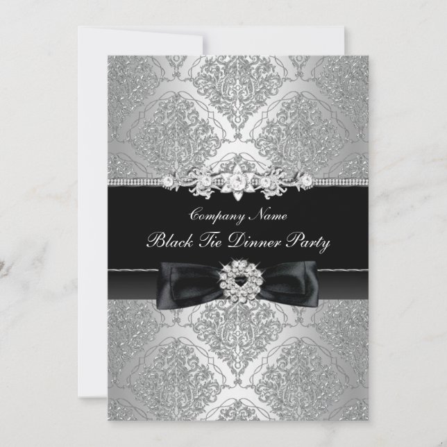 Convites Jantar de Gala Corporativo Damask & Bow (Frente)