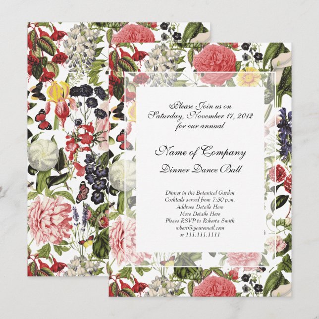 Convites Jantar de Gala de Dança no Jardim Botânico Elegant (Frente/Verso)