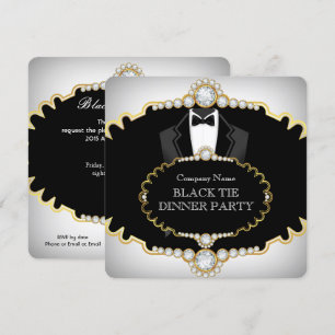 Convites Jantar de Gala Tuxedo Preto Dourado Branco