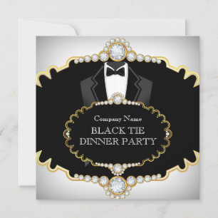 Convites Jantar de Gala Tuxedo Preto Dourado Branco