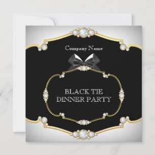 Convites Jantar de Gala Tuxedo Preto Gravata Branca Dourado