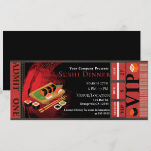Convites Jantar de Gala VIP de Sushi Preto e Vermelho Moder