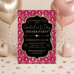 Convites Jantar de Galentine com Coração em Damasco Rosa e 