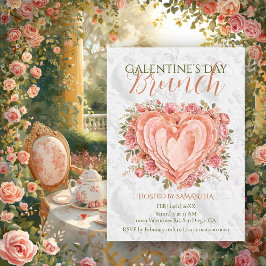 Convites Jantar de Galentine no Jardim Rococó Floral Coraçã