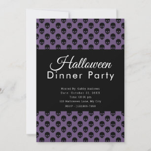 Convites Jantar de Halloween Caveiras Roxas e Pretas