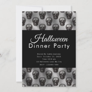 Convites Jantar de Halloween de Metal Prata Caveiras de Pra