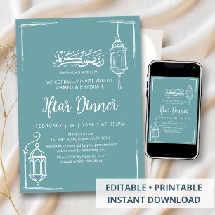 Convites Jantar de Iftar com Lanterna Desenhada à Mão Minim