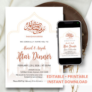 Convites Jantar de Iftar com Silhueta de Mesquita Islâmica