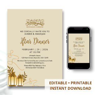 Convites Jantar de Iftar de Lanternas Douradas Tradicionais