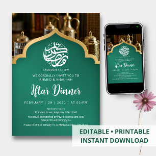Convites Jantar de Iftar de Ramadan Elegante Arco Verde Dou