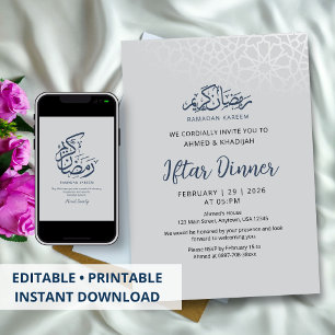 Convites Jantar de Iftar de Ramadão Branco Minimalista Eleg