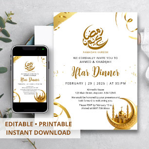 Convites Jantar de Iftar do Crescente Dourado Festivo do Ra