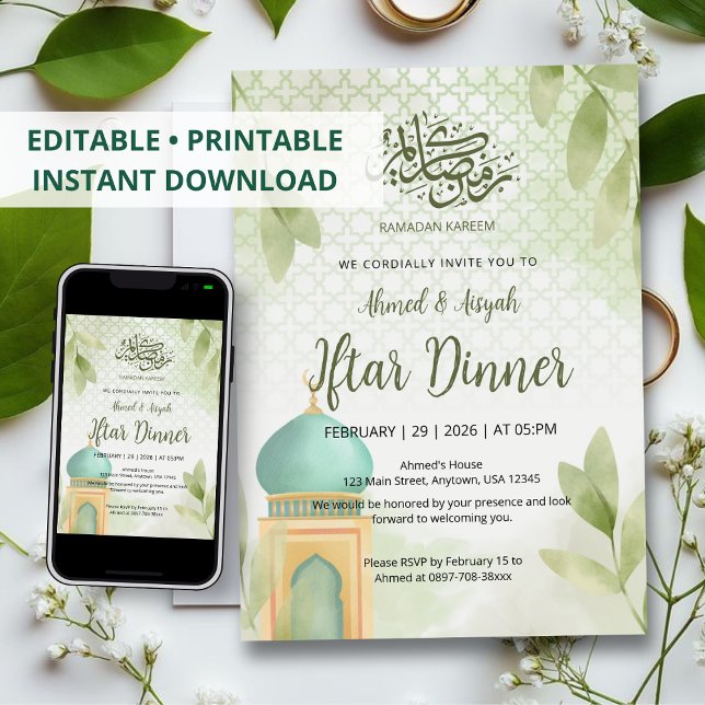 Convites Jantar de Iftar do Ramadan da Mesquita Verde em Aq (Criador carregado)