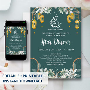 Convites Jantar de Iftar do Ramadão com Padrão Azul Tradici