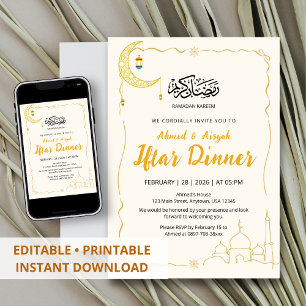 Convites Jantar de Iftar Elegante Dourado Ramadan Kareem
