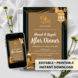 Convites Jantar de Iftar Islâmico Luxuoso Dourado e Preto