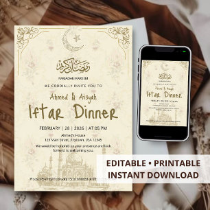Convites Jantar de Iftar Ramadan Kareem da Mesquita em Ouro