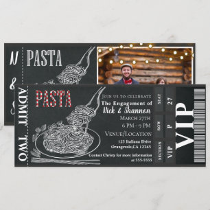 Convites Jantar de Macarrão Noivado Giz Foto Bilhete do Jan