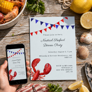 Convites Jantar de Mariscos Festa de Verão Náutica