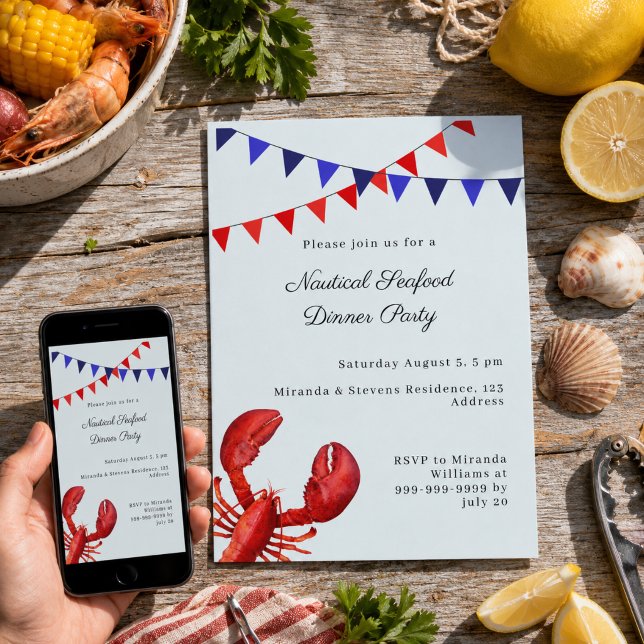 Convites Jantar de Mariscos Festa de Verão Náutica (Criador carregado)