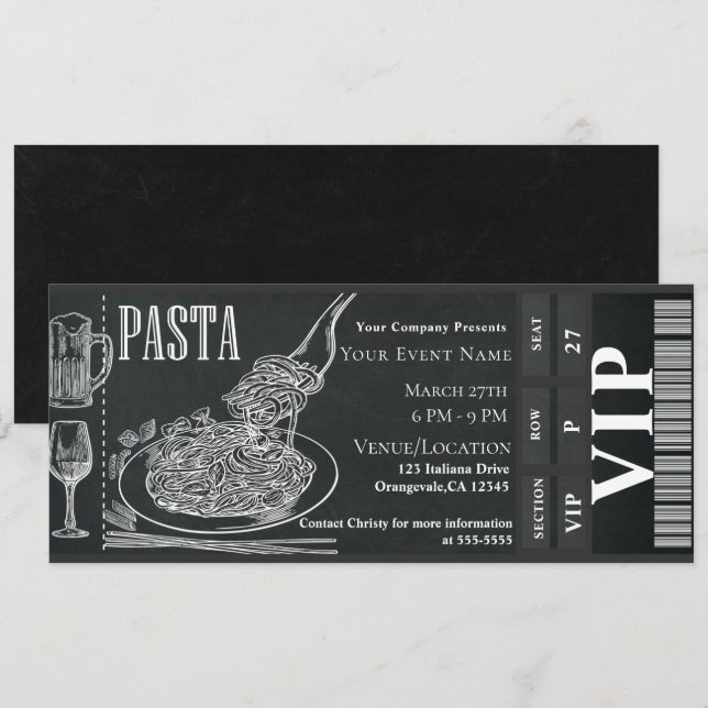 Convites Jantar de Massa e Vinho Ingresso VIP para Jantar c (Frente/Verso)