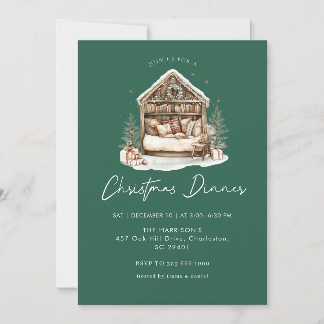 Convites Jantar de Natal aquarela aconchegante (Frente)