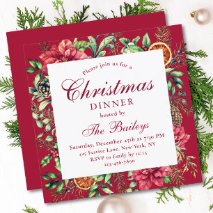 Convites Jantar de Natal Aquarela Floral de Férias