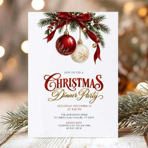 Convites Jantar de Natal Clássico Vermelho e Dourado
