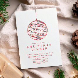 Convites Jantar de Natal com Bola de Natal Vermelha