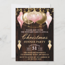 Convites Jantar de Natal com Bolas Rosa e Dourado